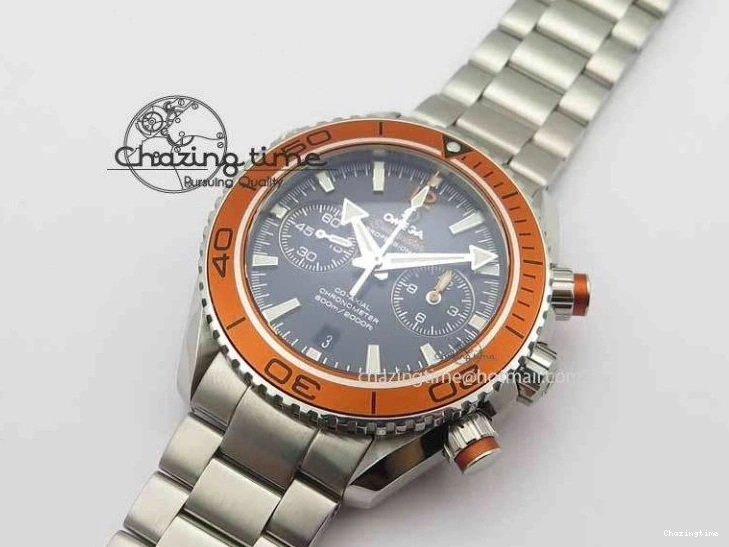 0320 Sophisticated Planet Ocean Master Chronometer Chrono SS OM 1:1 Best Edition Orange On SS Bracelet A 8156